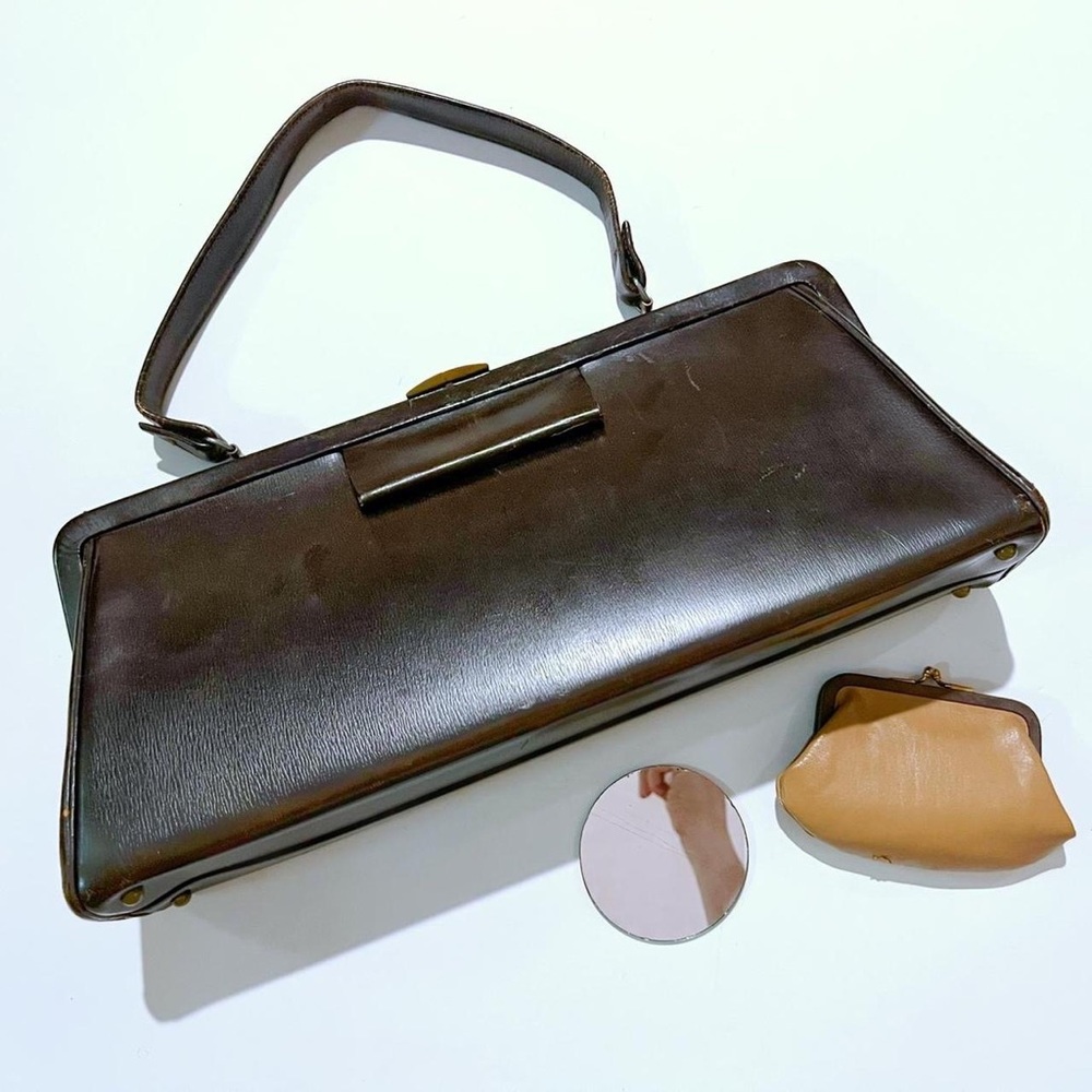 Vintage 60s retro mcm dark brown faux leather purse